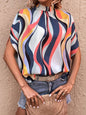 Women's Zigzag Mock Neck Tie-back Crop Top