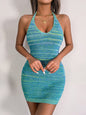 Women's Colorful Striped Knit Backless Resort Dress