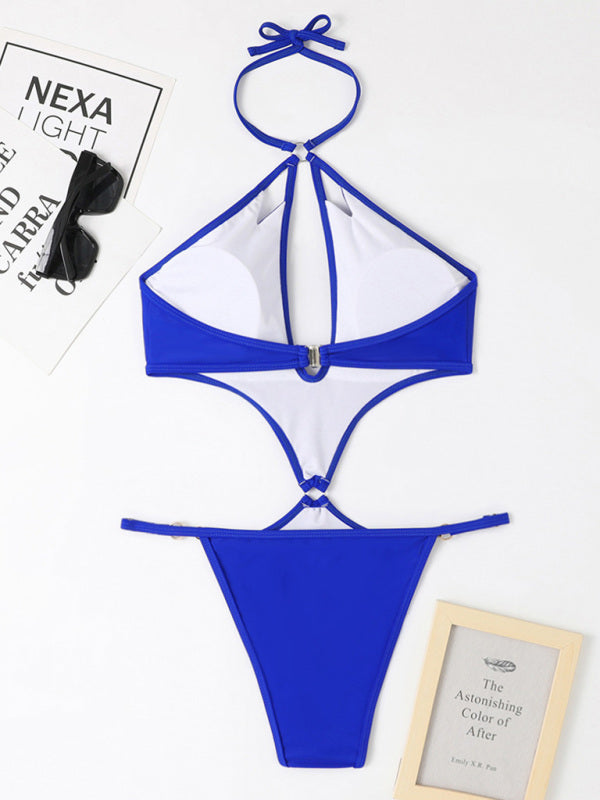Nouveau maillot de bain une pièce multicolore ajouré, sexy, avec chaîne de perles et décolleté dos nu