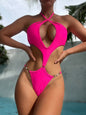 Nouveau maillot de bain une pièce multicolore ajouré, sexy, avec chaîne de perles et décolleté dos nu