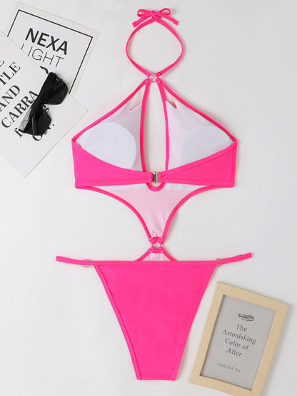 Nouveau maillot de bain une pièce multicolore ajouré, sexy, avec chaîne de perles et décolleté dos nu