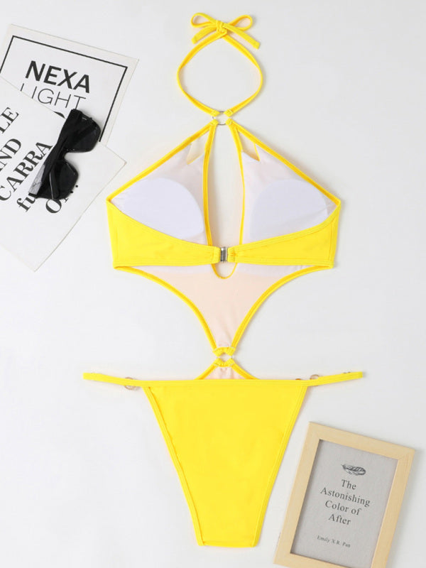 Nouveau maillot de bain une pièce multicolore ajouré, sexy, avec chaîne de perles et décolleté dos nu