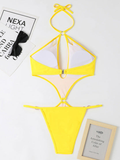 Nouveau maillot de bain une pièce multicolore ajouré, sexy, avec chaîne de perles et décolleté dos nu