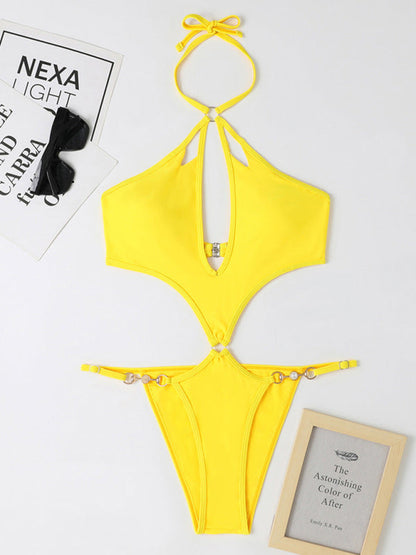 Nouveau maillot de bain une pièce multicolore ajouré, sexy, avec chaîne de perles et décolleté dos nu