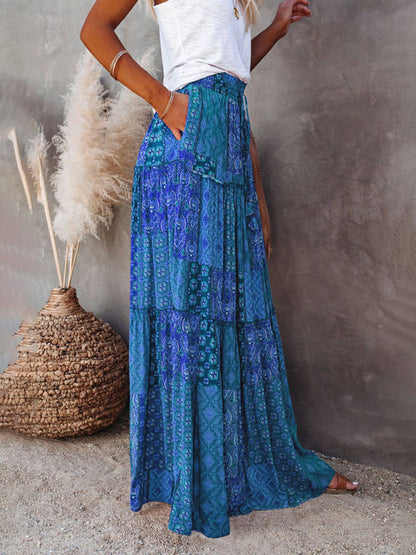 Nouvelle jupe style bohème européenne et américaine décontractée ample taille haute longue