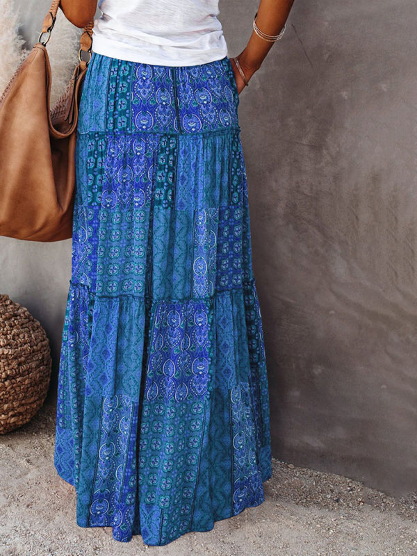 Nouvelle jupe style bohème européenne et américaine décontractée ample taille haute longue