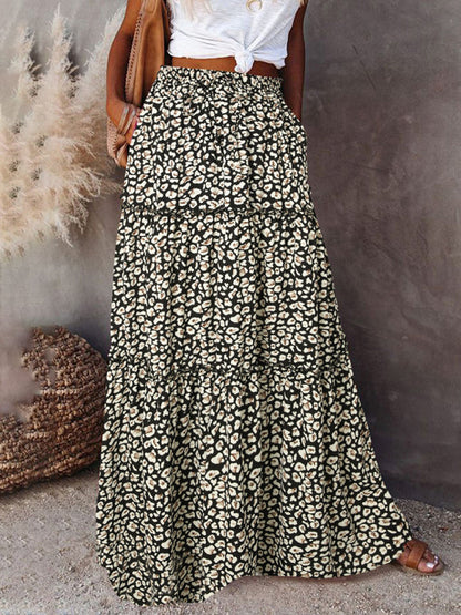 Nouvelle jupe style bohème européenne et américaine décontractée ample taille haute longue