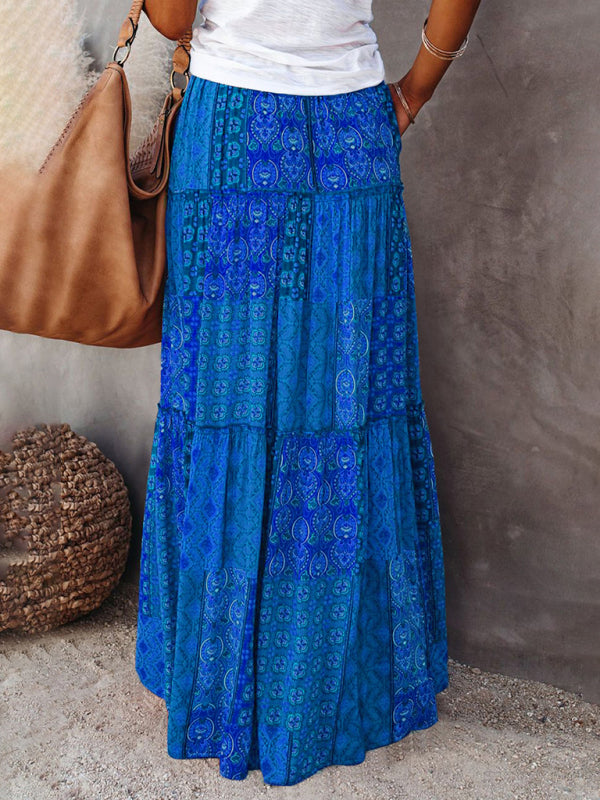 Nouvelle jupe style bohème européenne et américaine décontractée ample taille haute longue