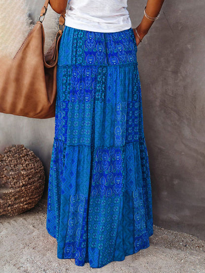 Nouvelle jupe style bohème européenne et américaine décontractée ample taille haute longue
