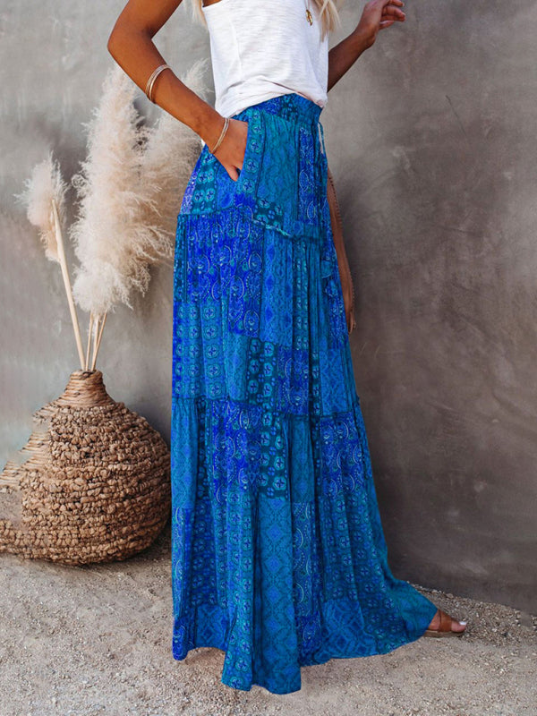 Nouvelle jupe style bohème européenne et américaine décontractée ample taille haute longue