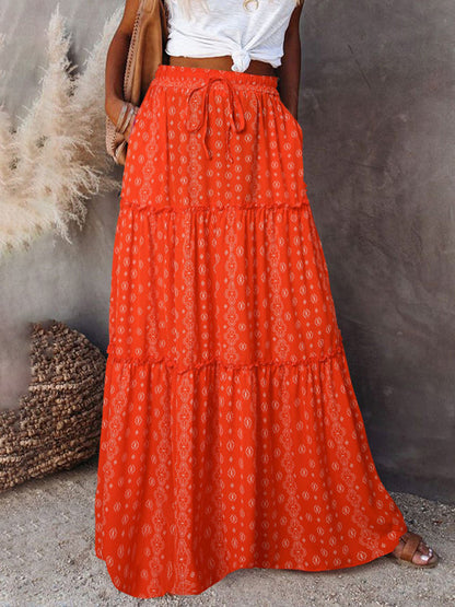 Nouvelle jupe style bohème européenne et américaine décontractée ample taille haute longue