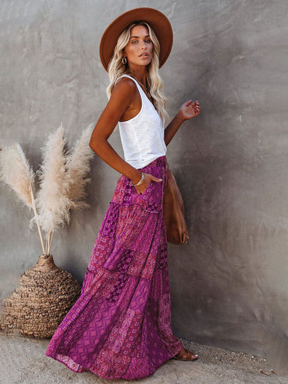 Nouvelle jupe style bohème européenne et américaine décontractée ample taille haute longue