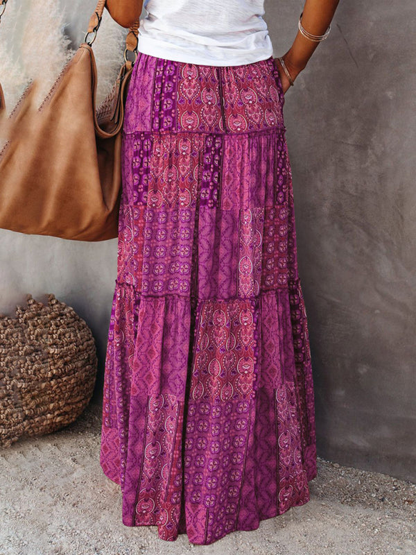 Nouvelle jupe style bohème européenne et américaine décontractée ample taille haute longue