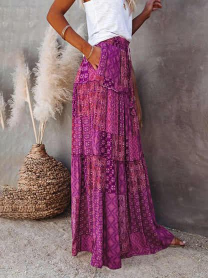 Nouvelle jupe style bohème européenne et américaine décontractée ample taille haute longue