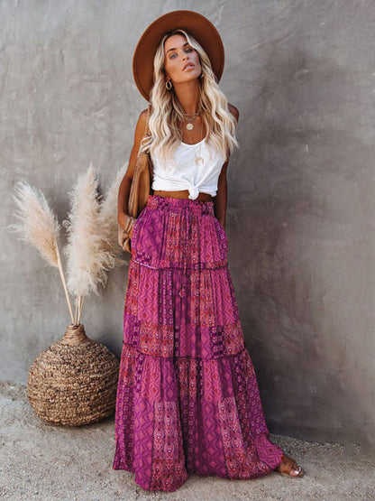 Nouvelle jupe style bohème européenne et américaine décontractée ample taille haute longue