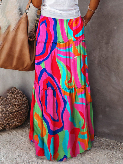 Nouvelle jupe style bohème européenne et américaine décontractée ample taille haute longue