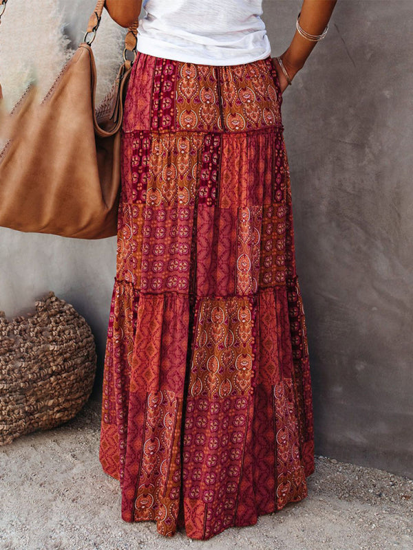 Nouvelle jupe style bohème européenne et américaine décontractée ample taille haute longue