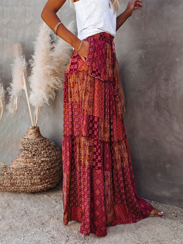 Nouvelle jupe style bohème européenne et américaine décontractée ample taille haute longue