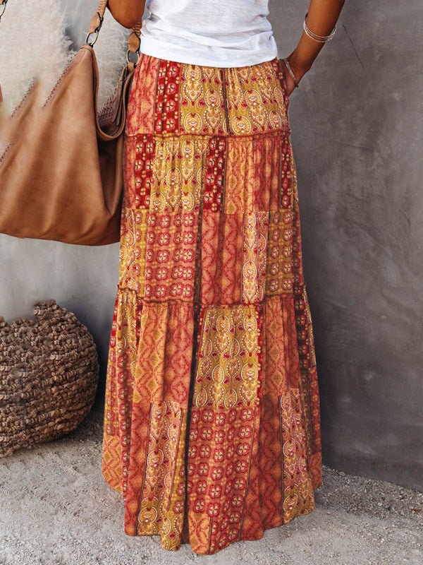 Nouvelle jupe style bohème européenne et américaine décontractée ample taille haute longue