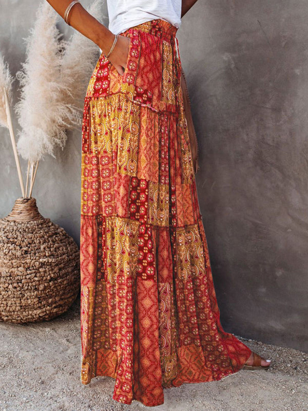 Nouvelle jupe style bohème européenne et américaine décontractée ample taille haute longue
