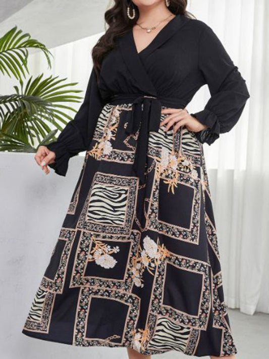 Nouvelle robe imprimée à lacets simple pour femmes grandes tailles, style tempérament, coupe jeune