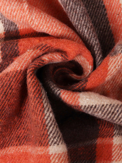 Women's Leopard Plaid Print Plush Stitching Contrast Color Warm Long Sleeve Jacket