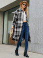Women's Leopard Plaid Print Plush Stitching Contrast Color Warm Long Sleeve Jacket