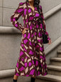 Women's New Long Sleeve Geometric Print V-Neck Midi Dress
