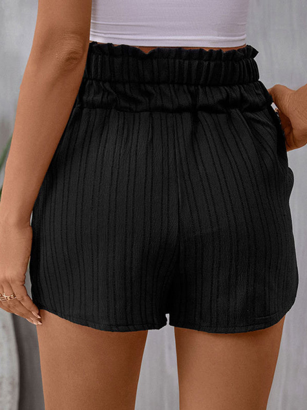 Nouveau short décontracté polyvalent taille haute plissé boutonné taille élastique pour femme