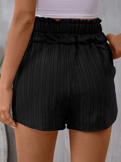 Nouveau short décontracté polyvalent taille haute plissé boutonné taille élastique pour femme