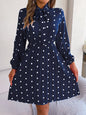 Jupe plissée à manches longues, taille lacée, pois, élégante pour femme