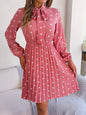 Jupe plissée à manches longues, taille lacée, pois, élégante pour femme