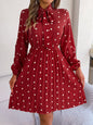 Jupe plissée à manches longues, taille lacée, pois, élégante pour femme
