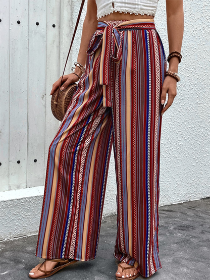 Nouveau pantalon ample rayé à taille haute élastique et jambes larges