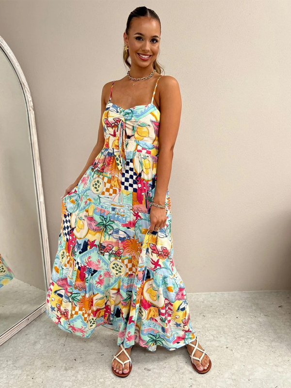 Nouvelle robe à bretelles imprimée INS, robe décontractée ample pour les vacances, avec élastique.