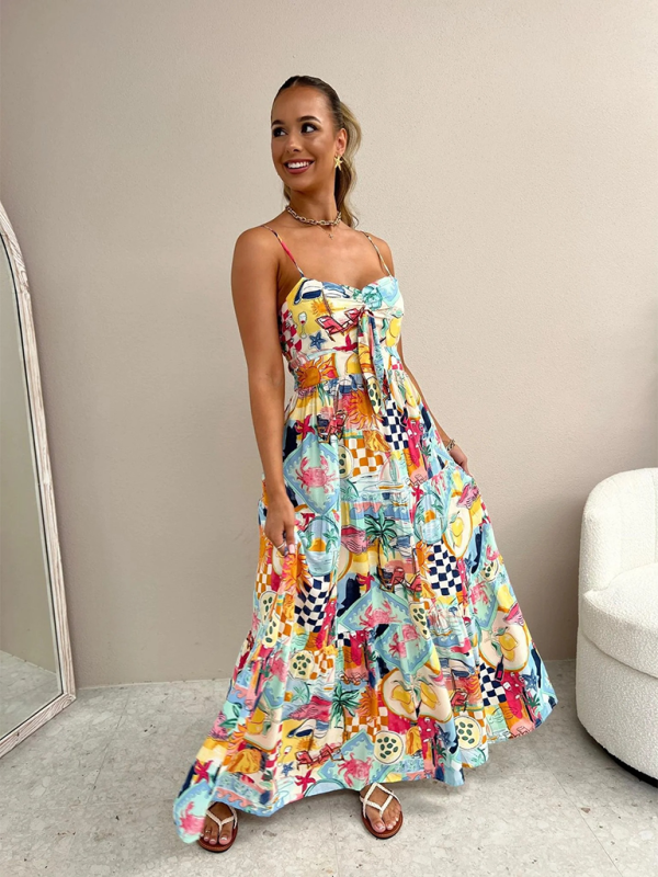 Nouvelle robe à bretelles imprimée INS, robe décontractée ample pour les vacances, avec élastique.