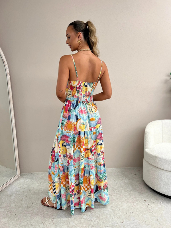 Nouvelle robe à bretelles imprimée INS, robe décontractée ample pour les vacances, avec élastique.