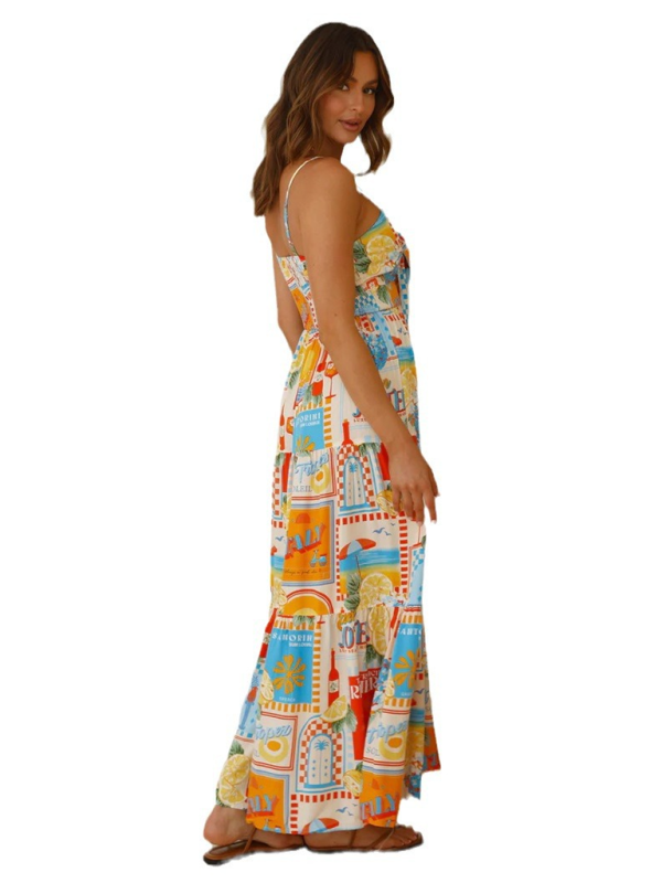 Nouvelle robe à bretelles imprimée INS, robe décontractée ample pour les vacances, avec élastique.