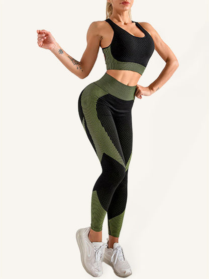 Ensemble deux pièces brassière dos nu de yoga + pantalon de yoga taille haute moulant pour femme