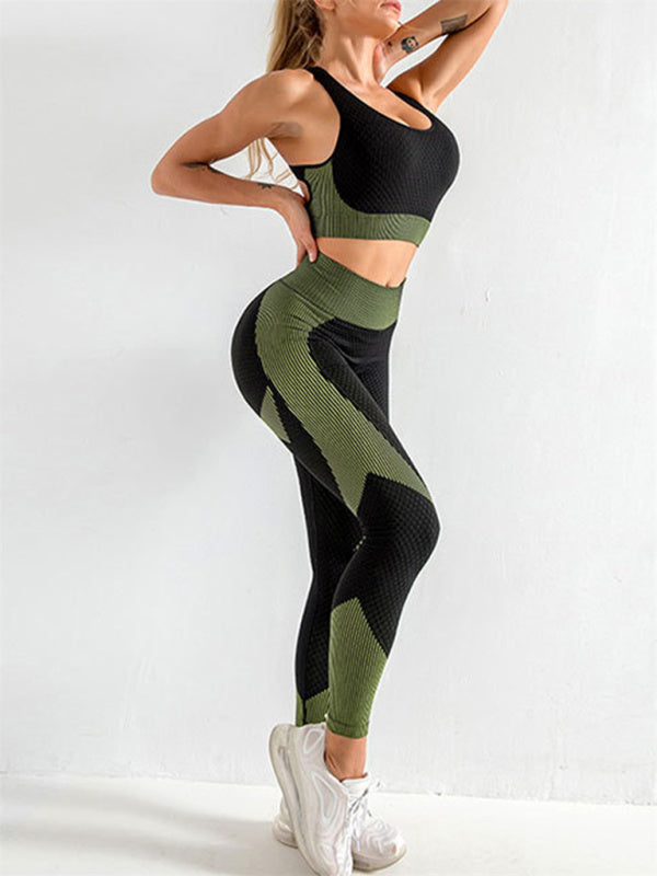 Ensemble deux pièces brassière dos nu de yoga + pantalon de yoga taille haute moulant pour femme