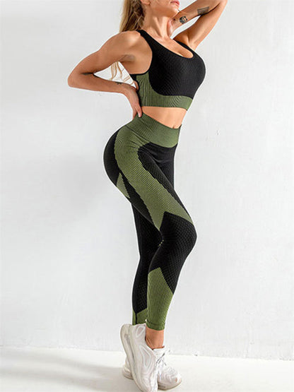 Ensemble deux pièces brassière dos nu de yoga + pantalon de yoga taille haute moulant pour femme