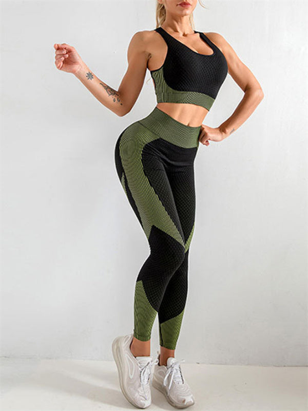 Ensemble deux pièces brassière dos nu de yoga + pantalon de yoga taille haute moulant pour femme