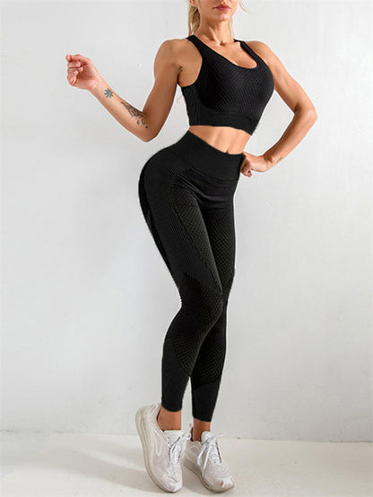 Ensemble deux pièces brassière dos nu de yoga + pantalon de yoga taille haute moulant pour femme