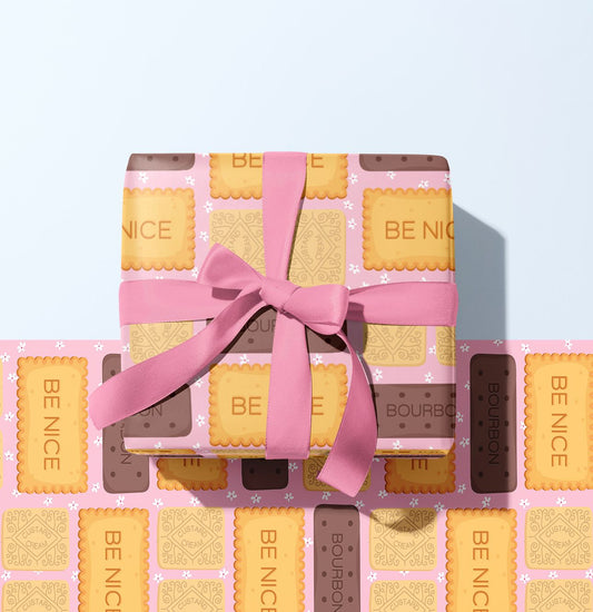 BE NICE BISCUITS GIFT WRAP SHEET
