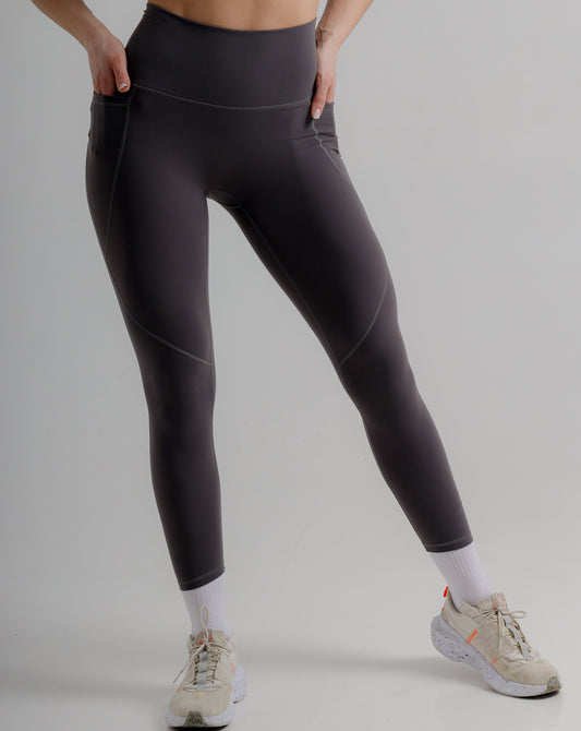 Women's Grey Leggings with Pockets - High Waist Active Leggings