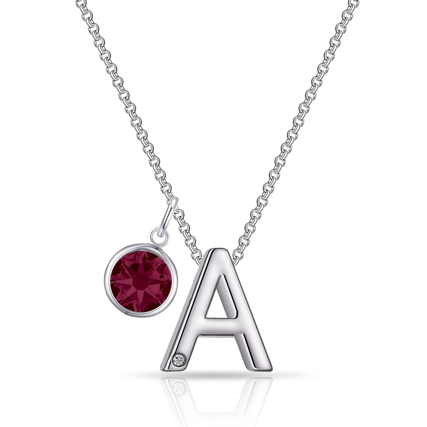 Initial A Necklace with Birthstone Charm Created with Zircondia® Crystals