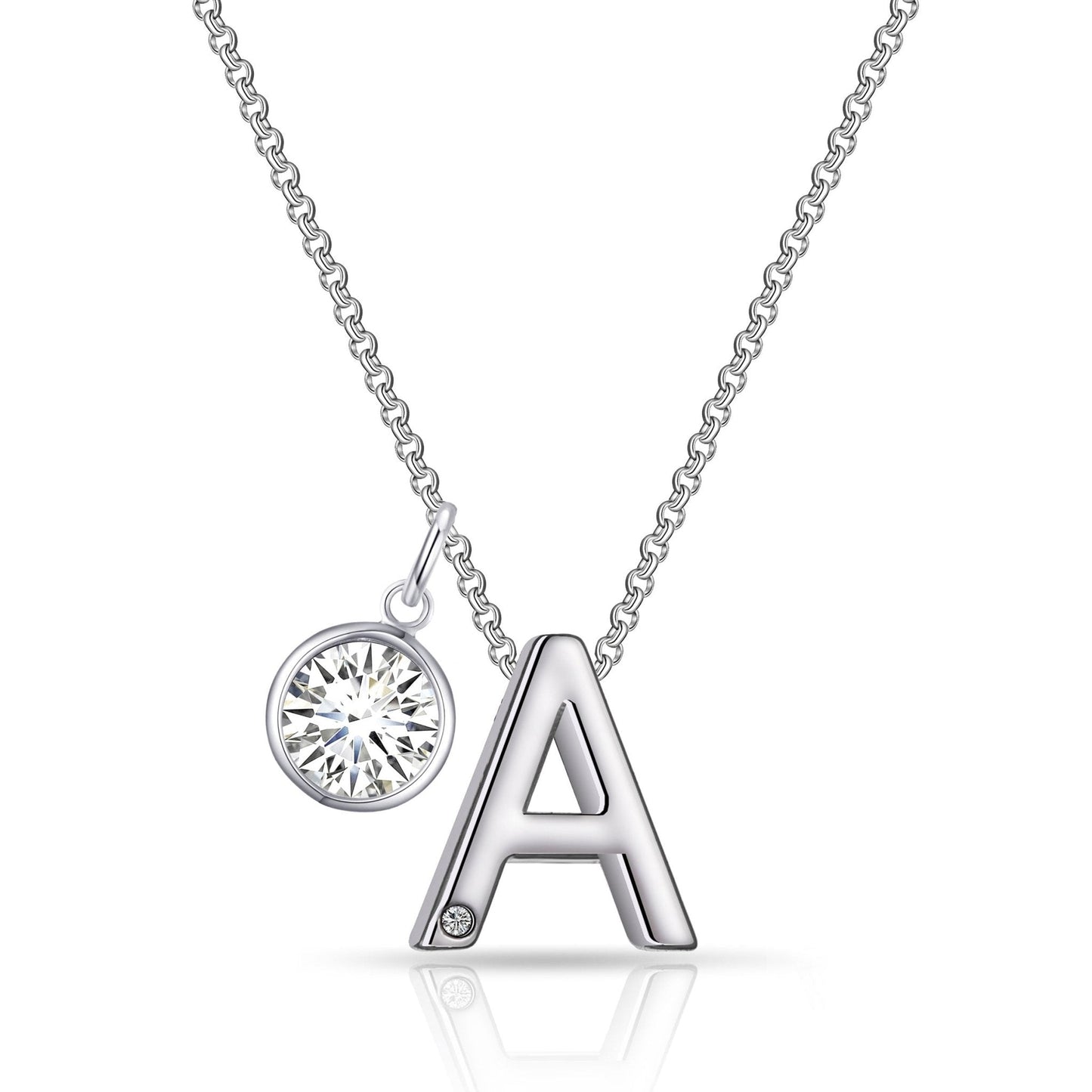 Initial A Necklace with Birthstone Charm Created with Zircondia® Crystals