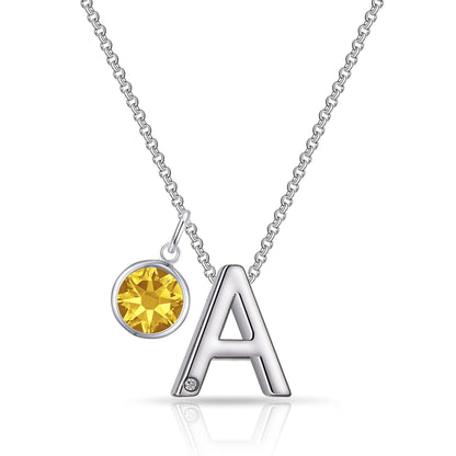 Initial A Necklace with Birthstone Charm Created with Zircondia® Crystals