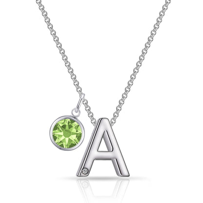 Initial A Necklace with Birthstone Charm Created with Zircondia® Crystals