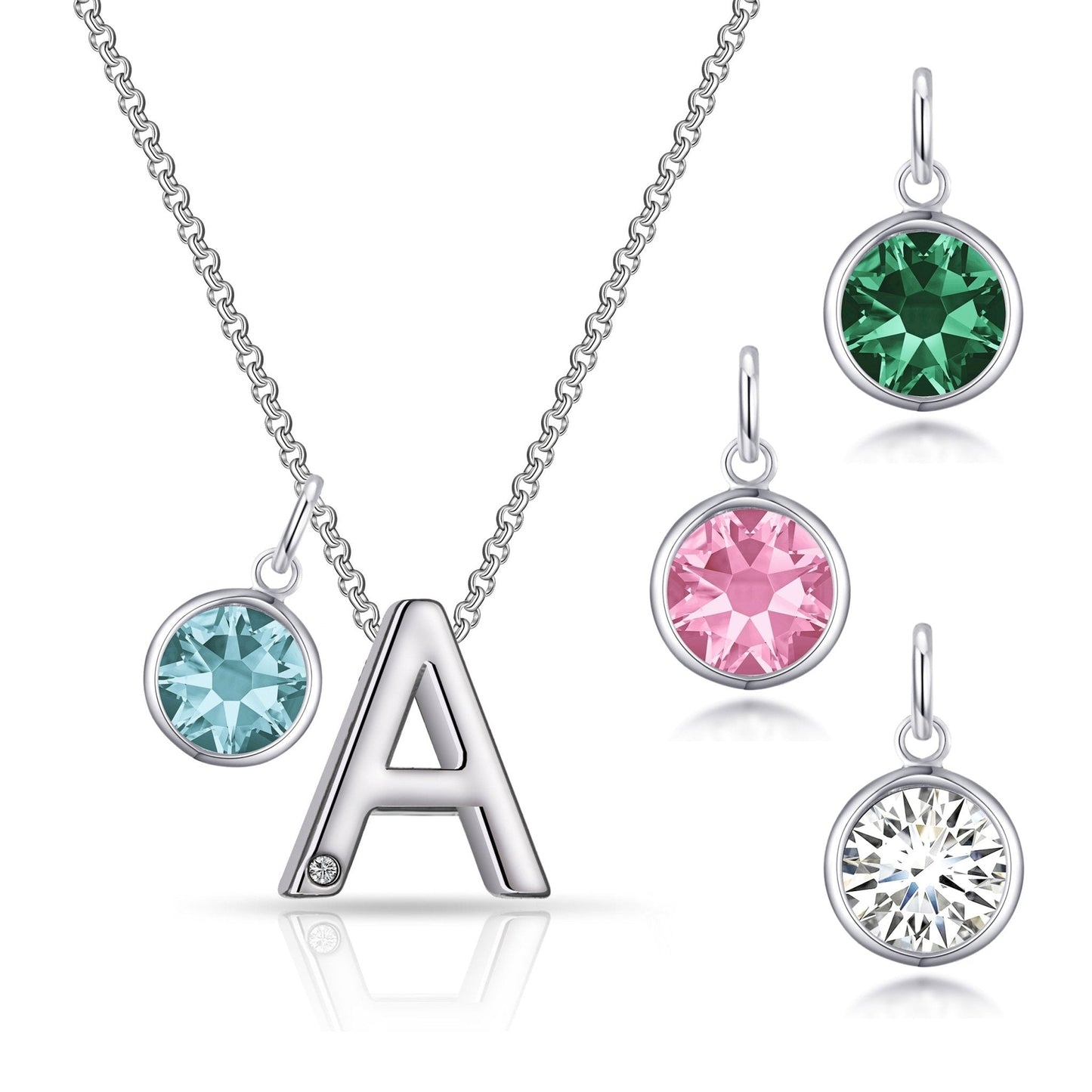 Initial A Necklace with Birthstone Charm Created with Zircondia® Crystals